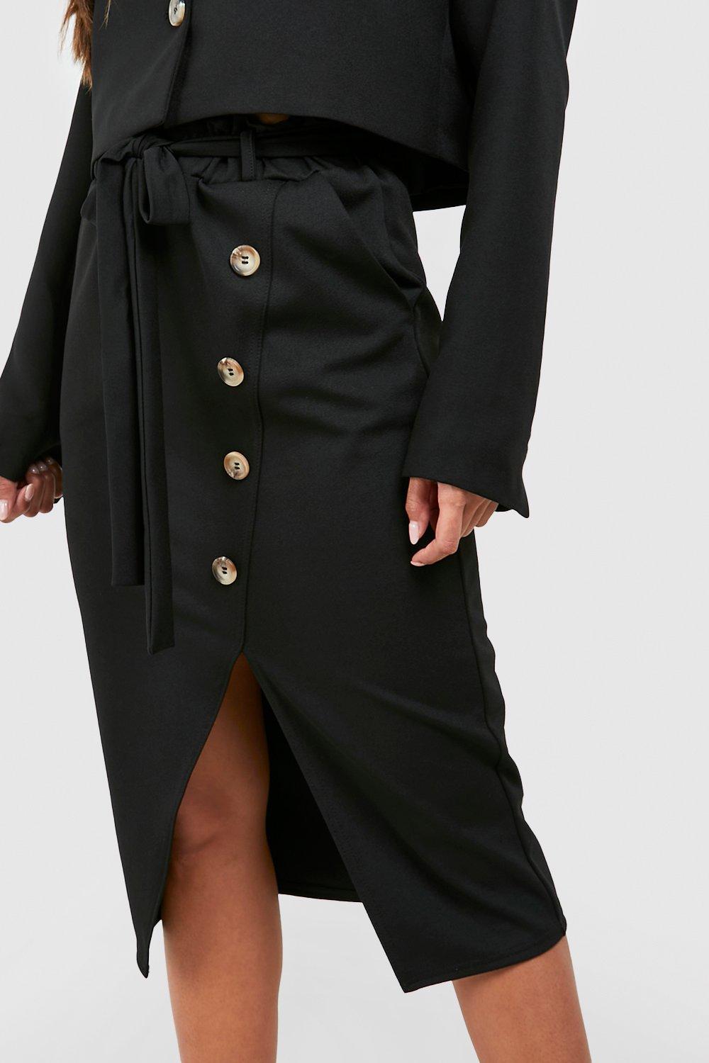 Belted Button Front Pencil Skirt
