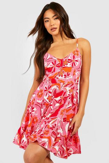 Floral Print Tie Back Ruffle Swing Dress pink