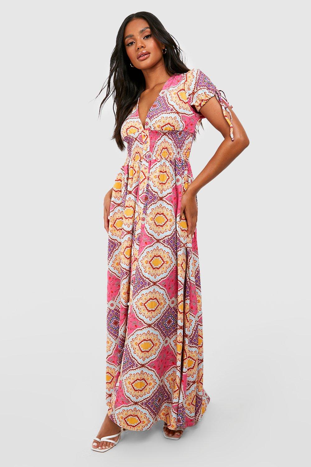 Paisley Shirred Waist Maxi Dress boohoo NZ