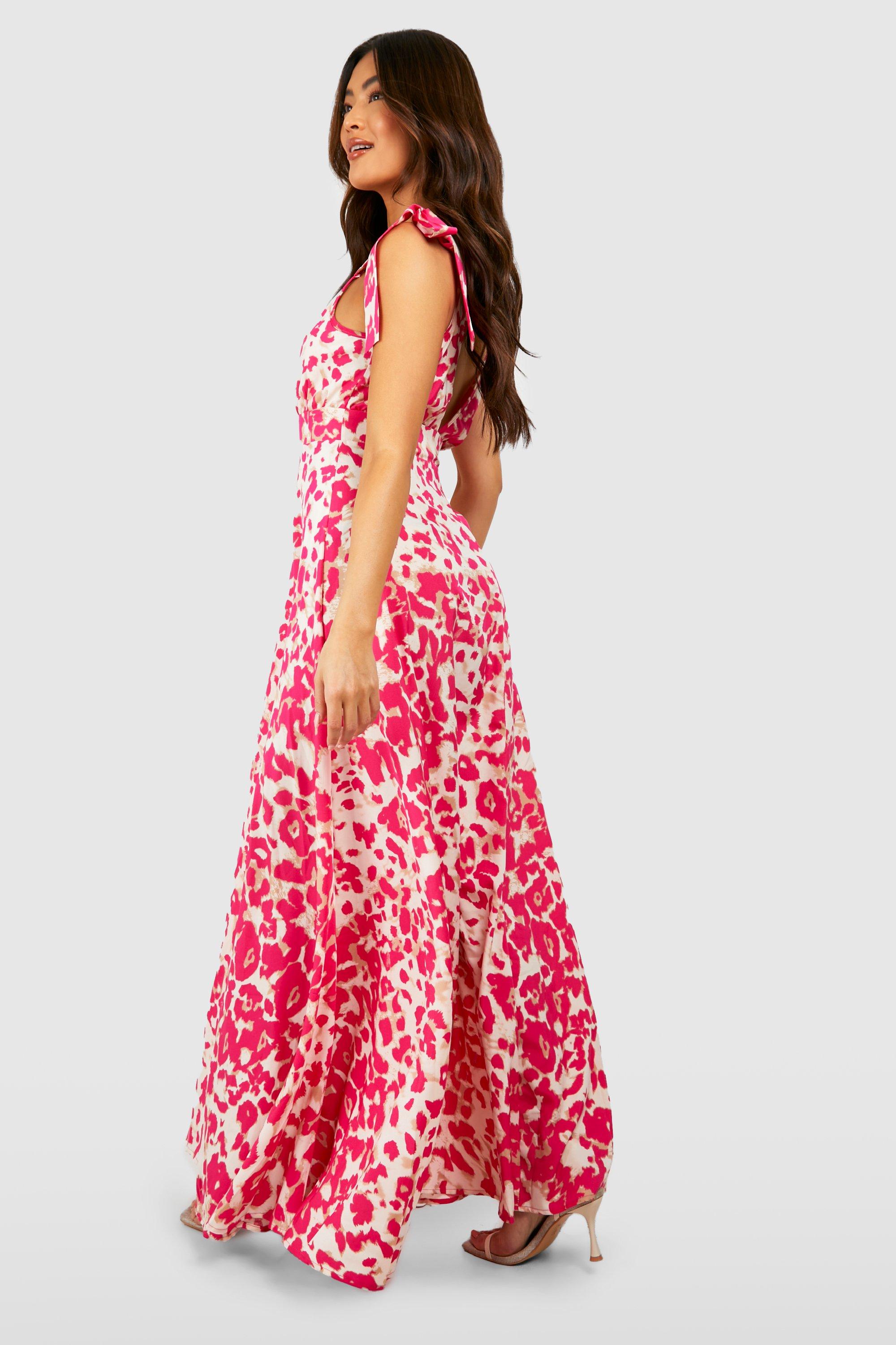 Animal Tie Shoulder Plunge Maxi Dress boohoo DK