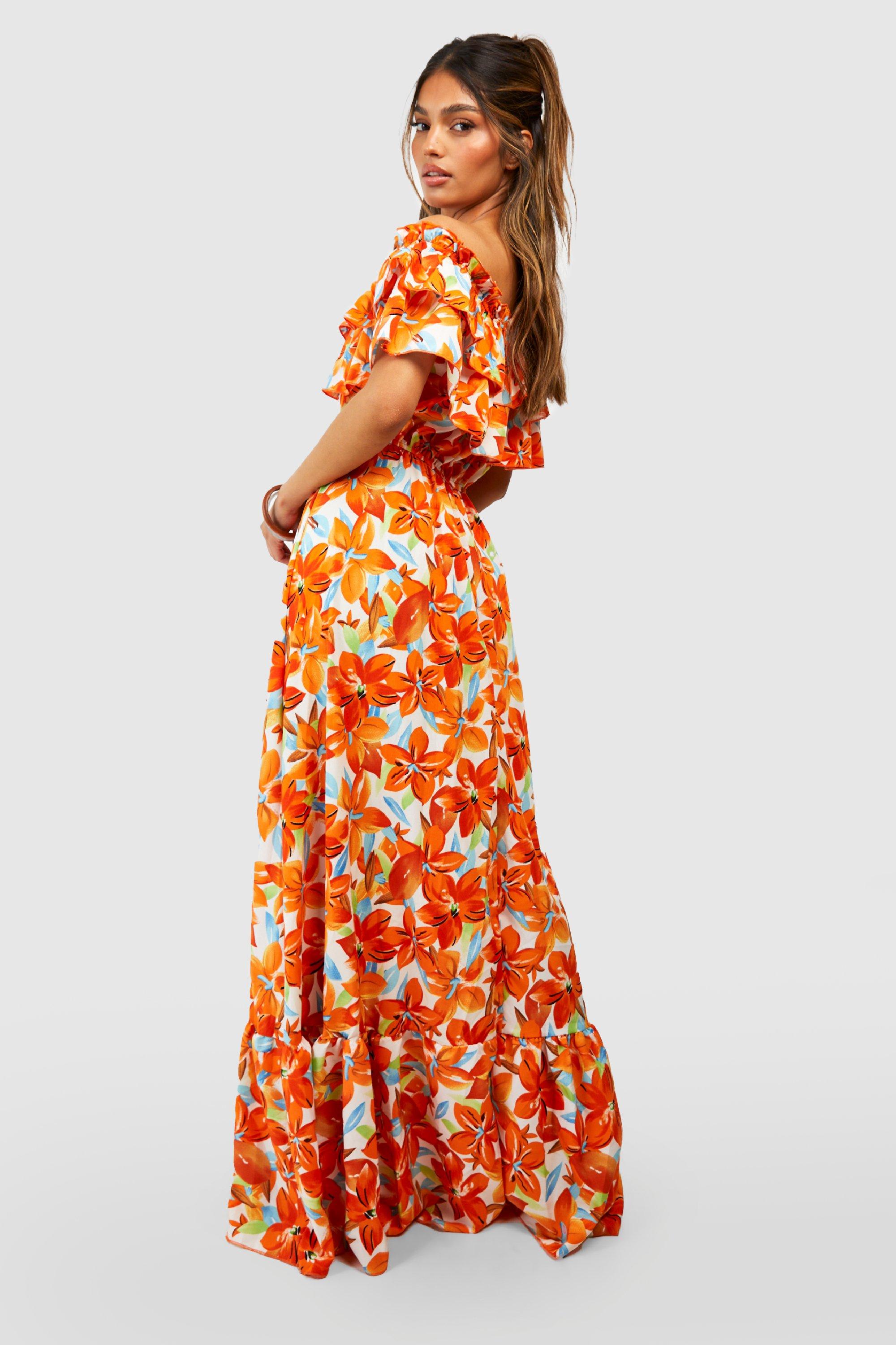 Petite Paisley Ruffle Tie Back Maxi Dress