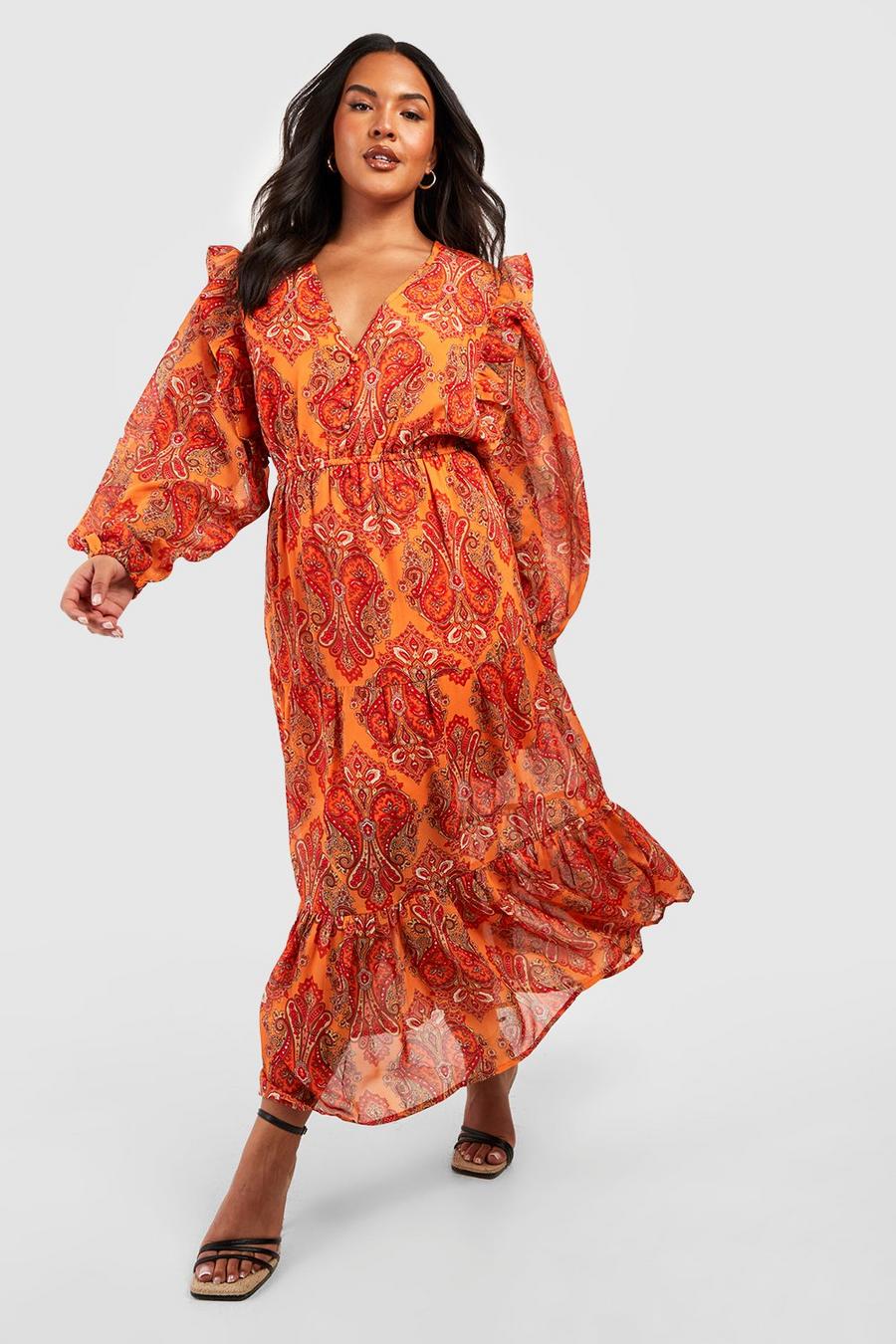 Grande taille - Robe mi-longue à imprimé cachemire, Orange image number 1