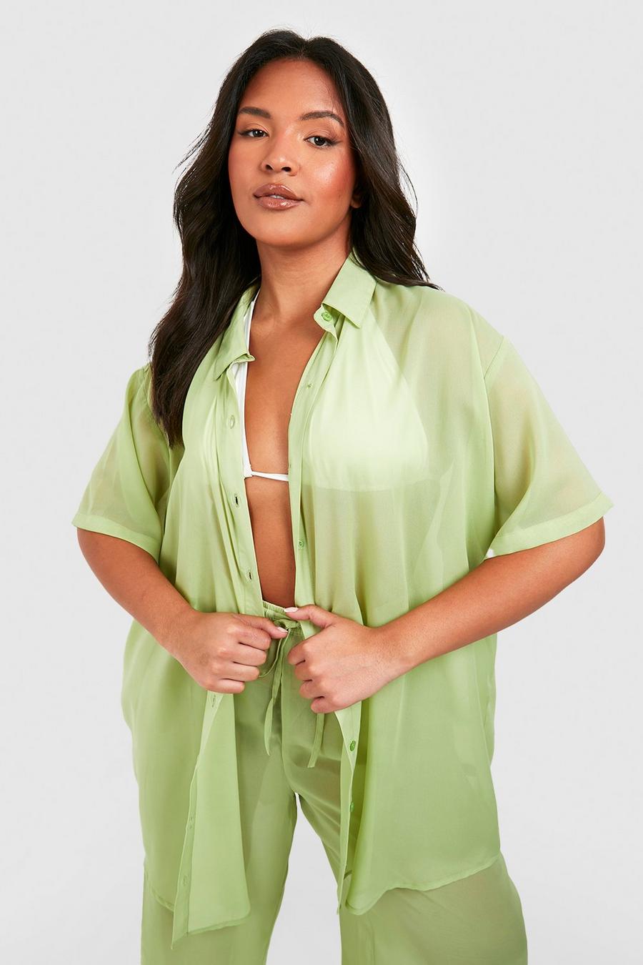 Camisa Plus para la playa Essentials, Olive verde