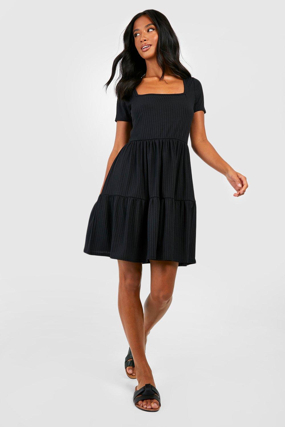 Petite black smock dress best sale