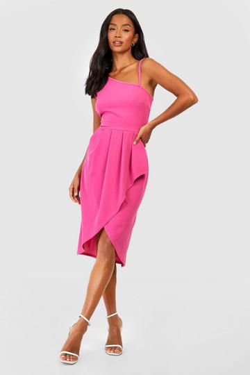 Pink Petite Drape Front Asymmetric Midi Dress