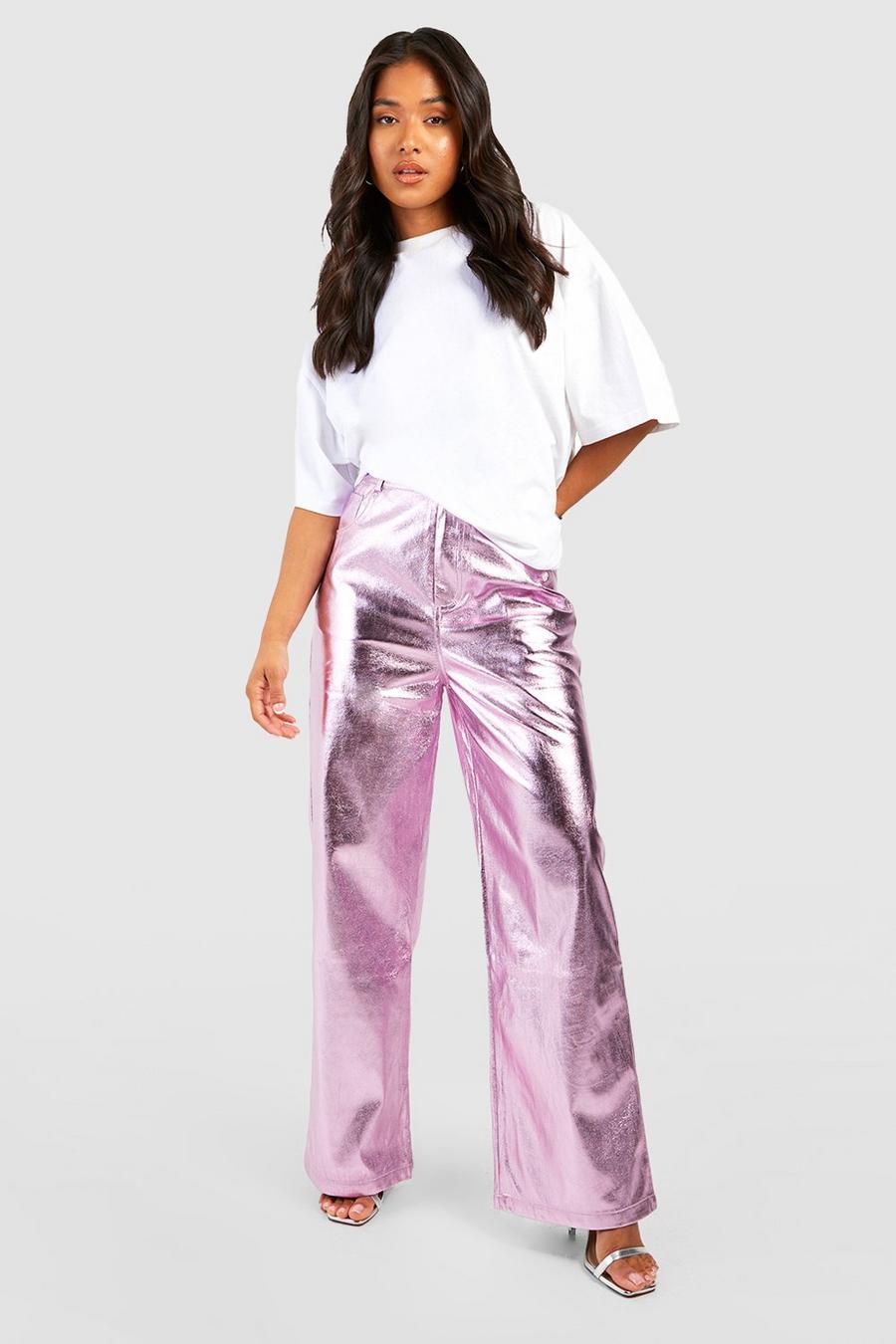 Petite Metallic Hose mit geradem Bein, Pink image number 1
