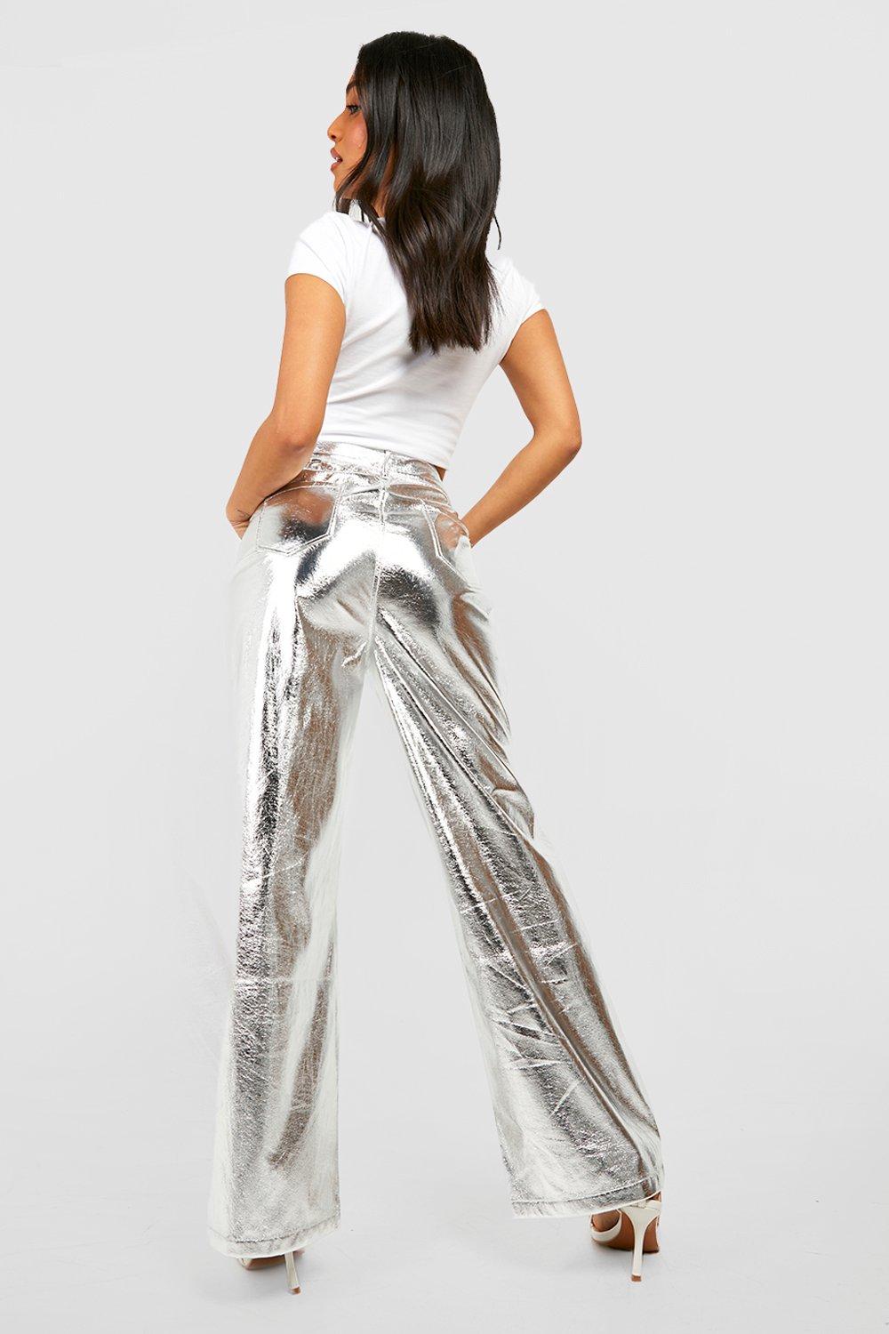 Metallic straight-leg pant