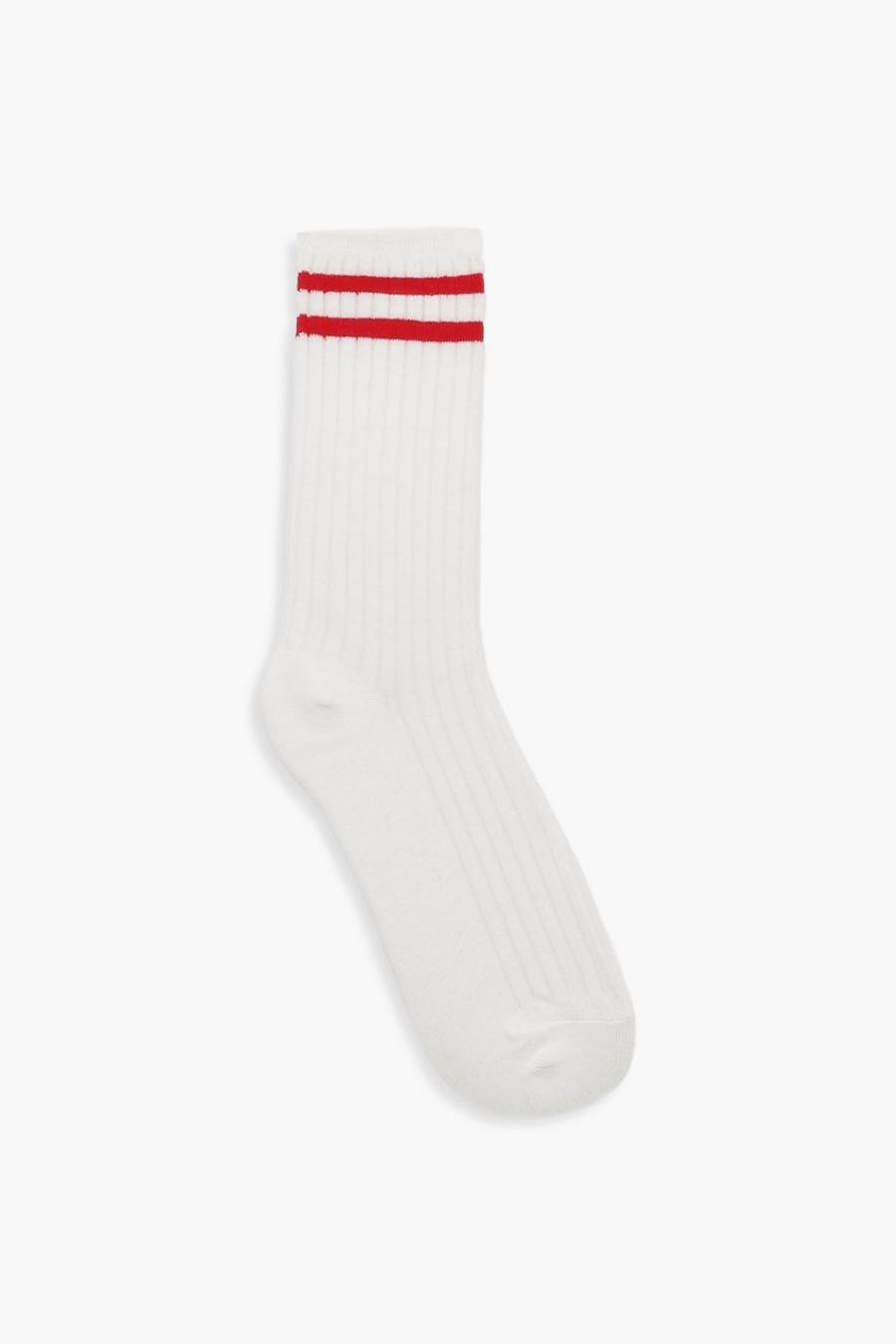 White Single Red Stripe Sport Sock  image number 1