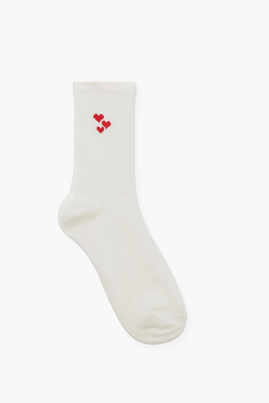 Cream white Single Triple Heart Sport Sock image number 1