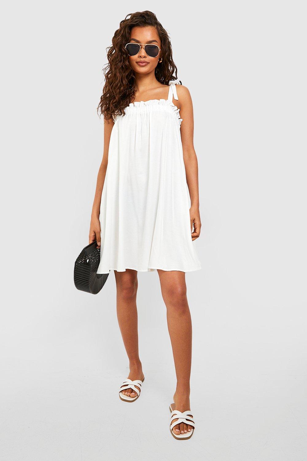 Boohoo white smock dress sale