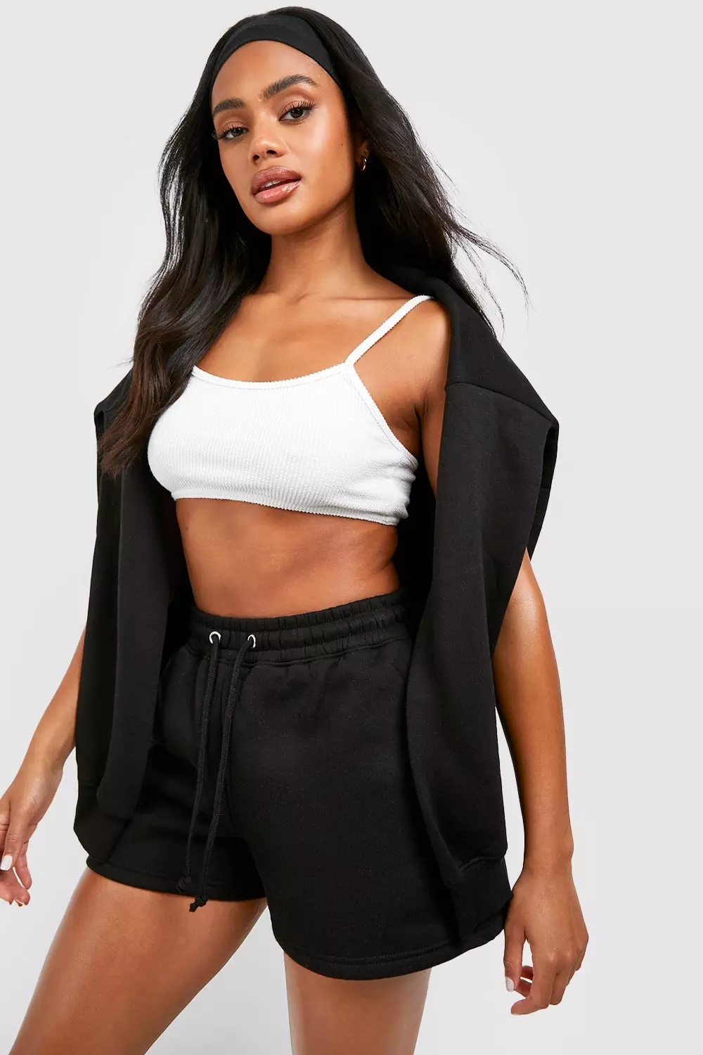 Black Basic Sweat Jogger Short  صورة بديلة