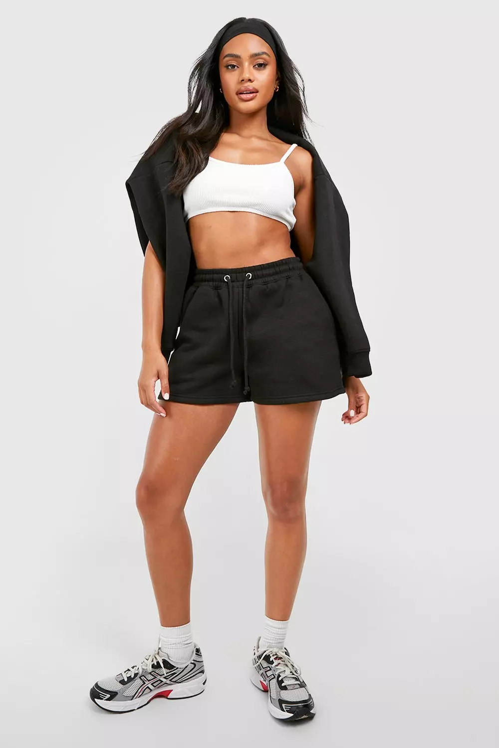 Black Basic Sweat Jogger Short  صورة بديلة