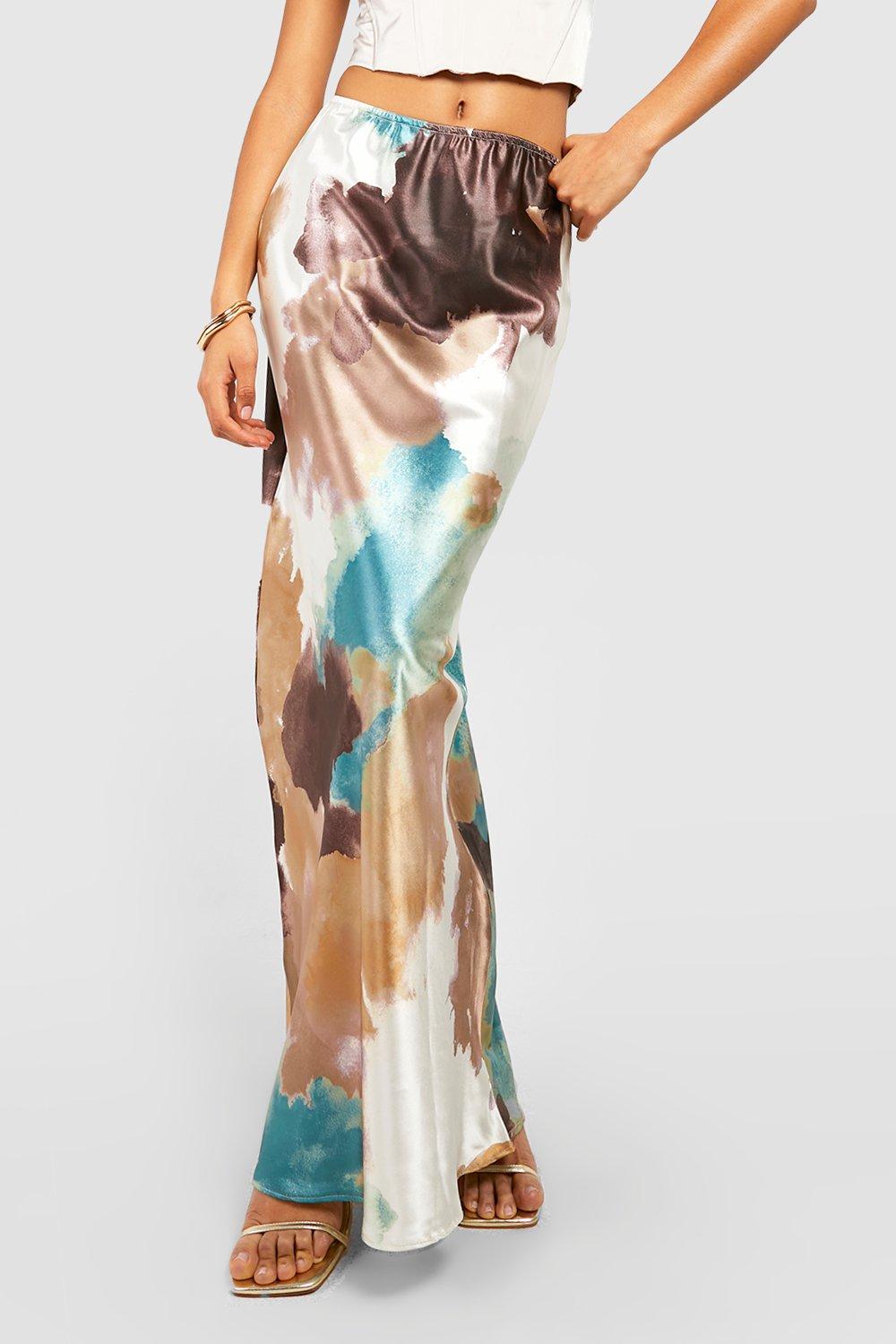 Tie Dye Satin Maxi Slip Skirt