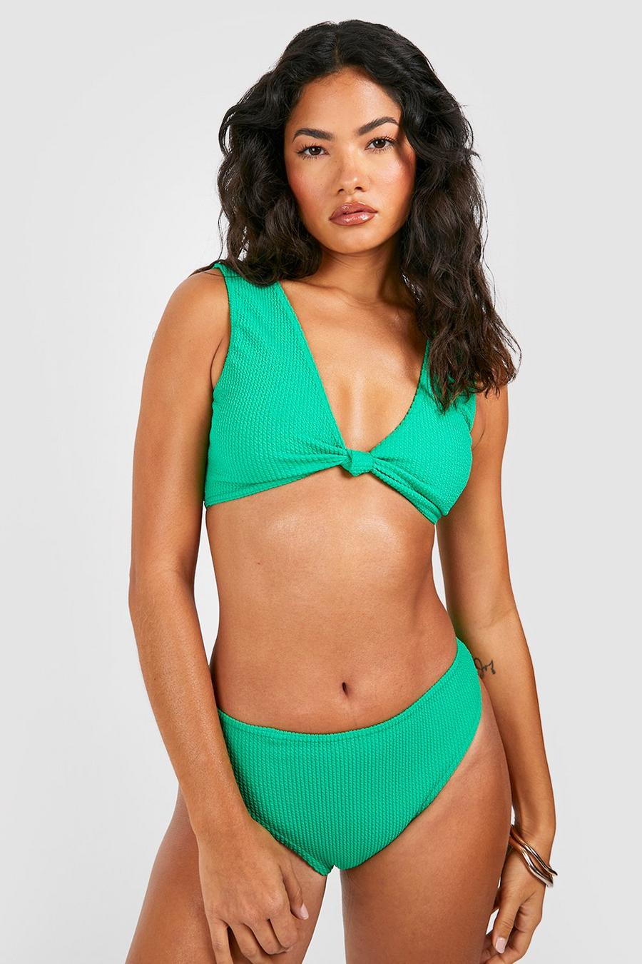 Bikini in Knitteroptik mit Knoten vorne, Green image number 1