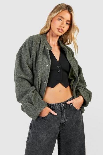 Textured Oversized Bomber Jacket khaki