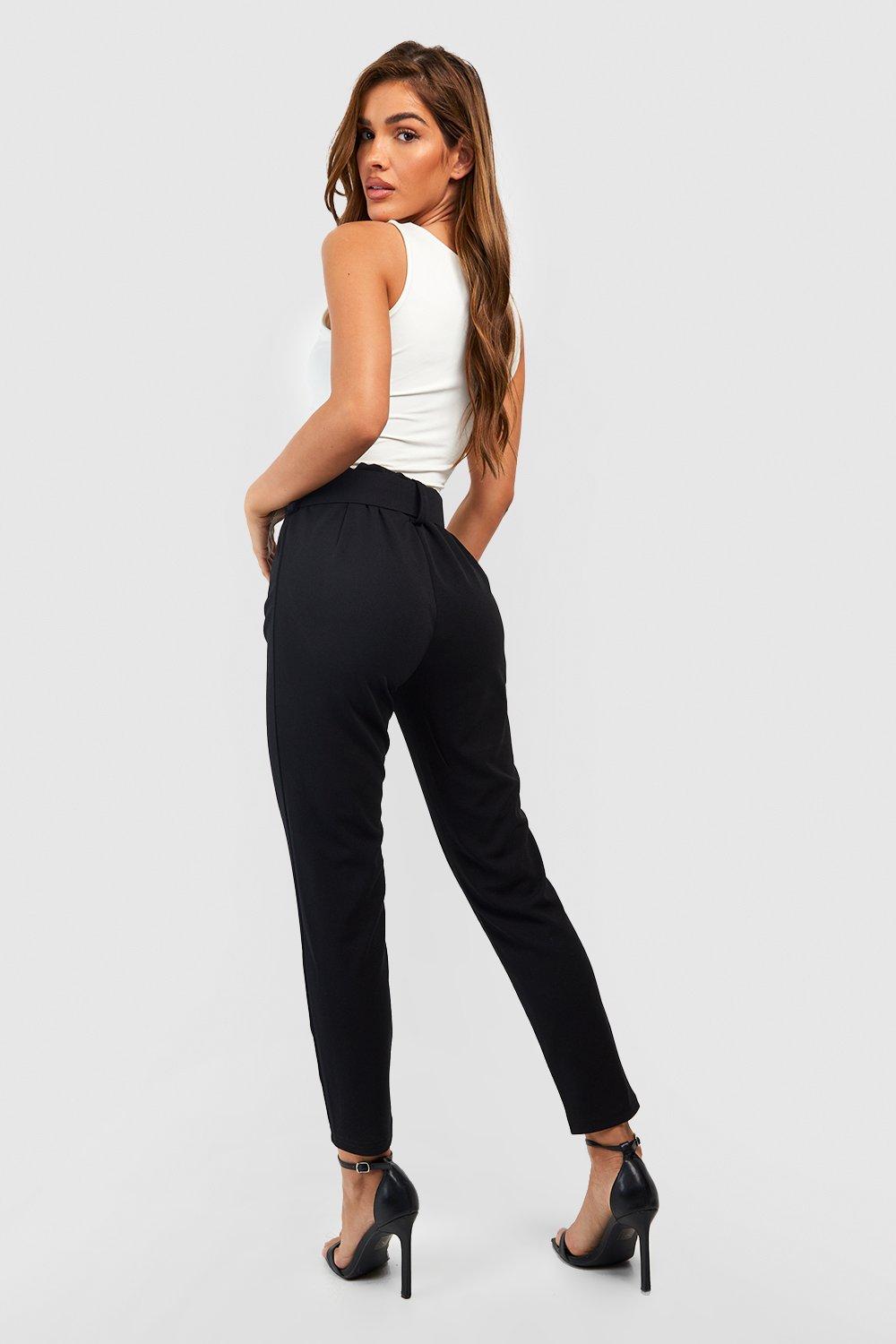 High Waisted Buckle Belted Cigarette Trousers