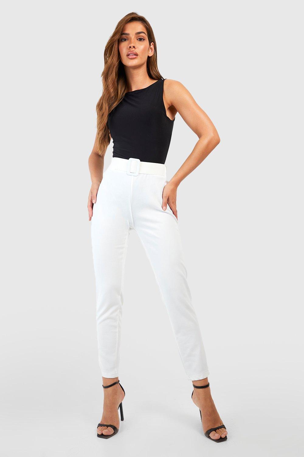 High Waisted Buckle Belted Cigarette Trousers boohoo