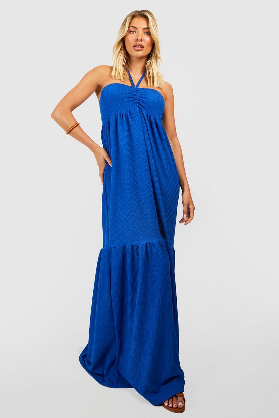 Cobalt blue Halter Textured Maxi Dress