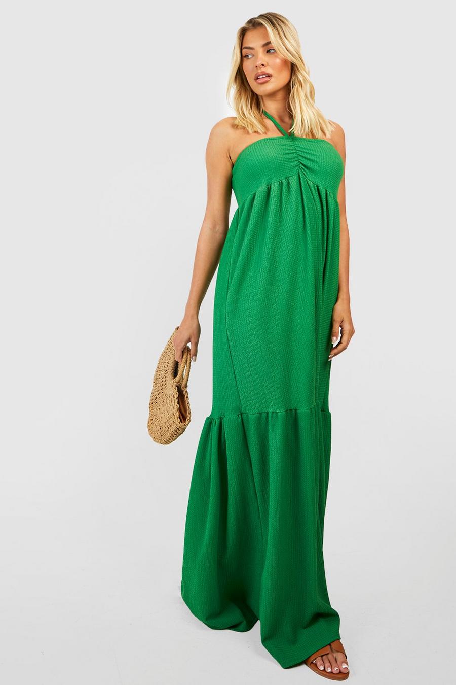Lime green Halter Textured Maxi Dress image number 1