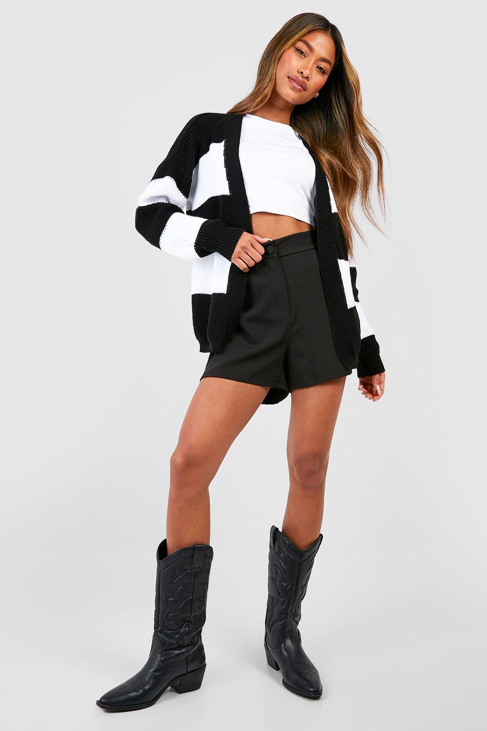 Boohoo Women s Chunky Stripe Edge To Edge Cardigan Black