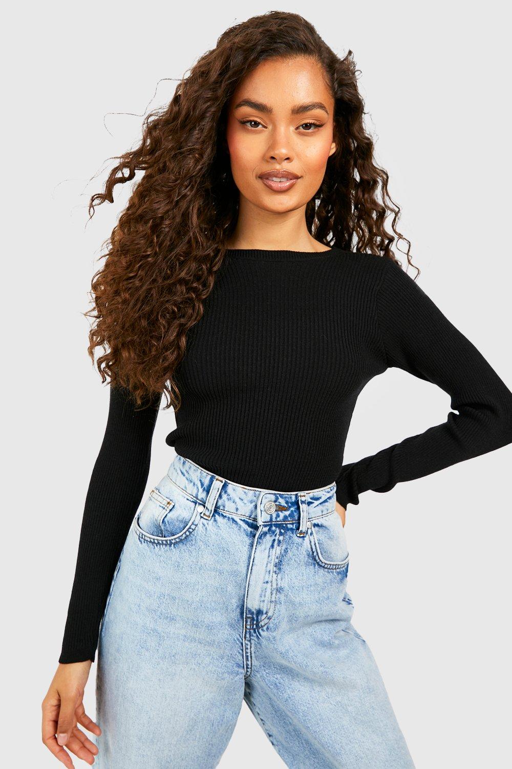 Rib Knit Crew Neck Long Sleeve Top