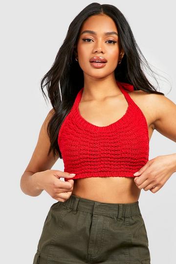 Chunky Knitted Halter Crop Top rust
