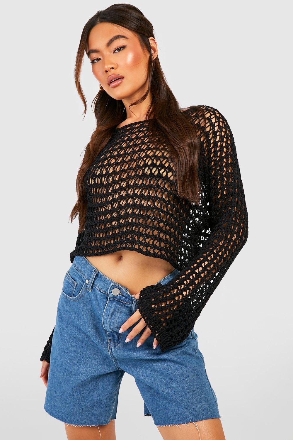 Buy BLACK SHEER LOOSE CROCHET TOP for Women Online in India