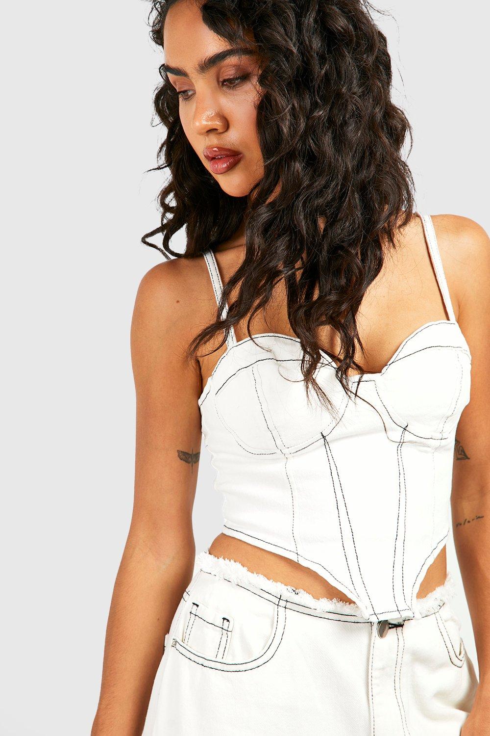 COLLUSION denim corset top in white - part of a set