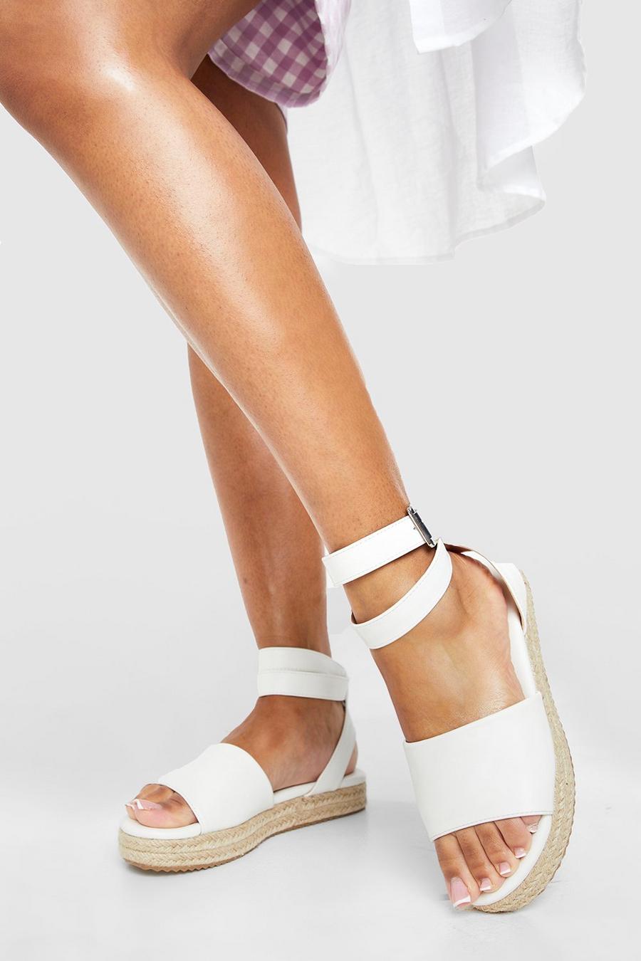 White Wide Width Two Part Flatform Sandals