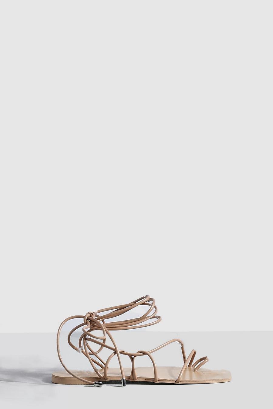 Nude Wide Fit Crossover Strap Tie Leg Sandals   image number 1