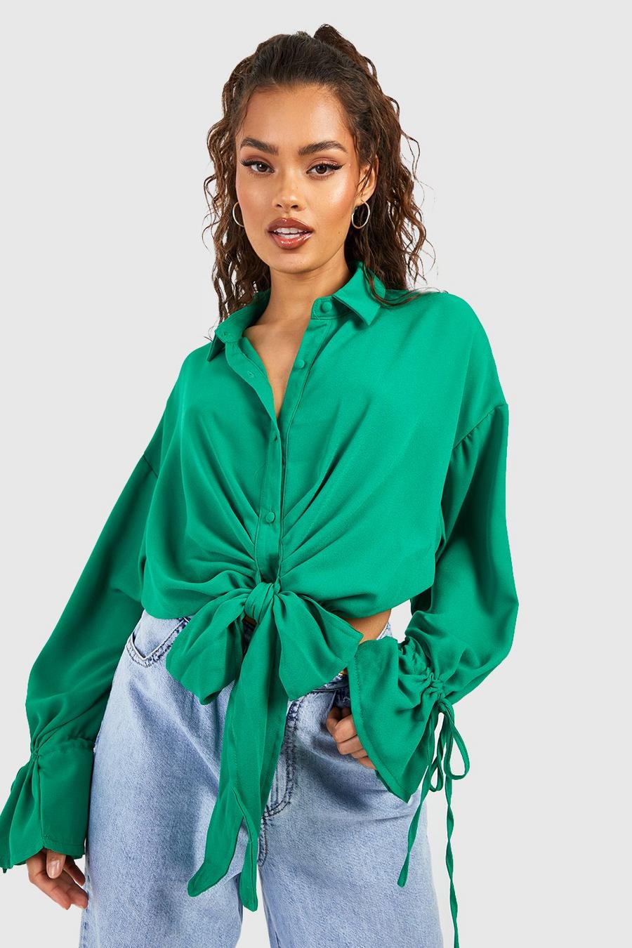 Green Oversized Tie Front Shirt image number 1