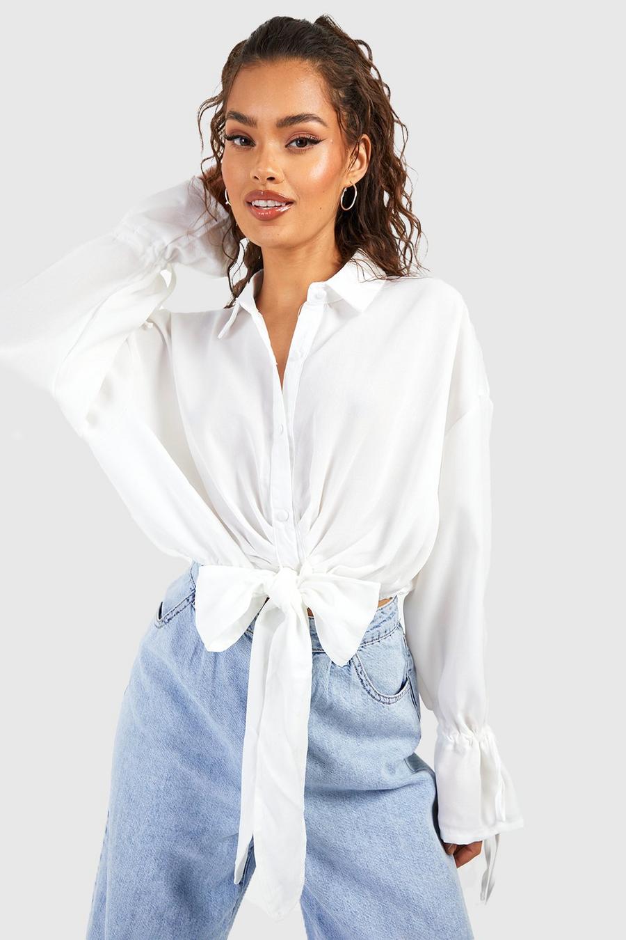 Ivory Oversized Tie Front Shirt image number 1