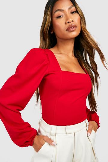 Long Sleeve Corset Top red