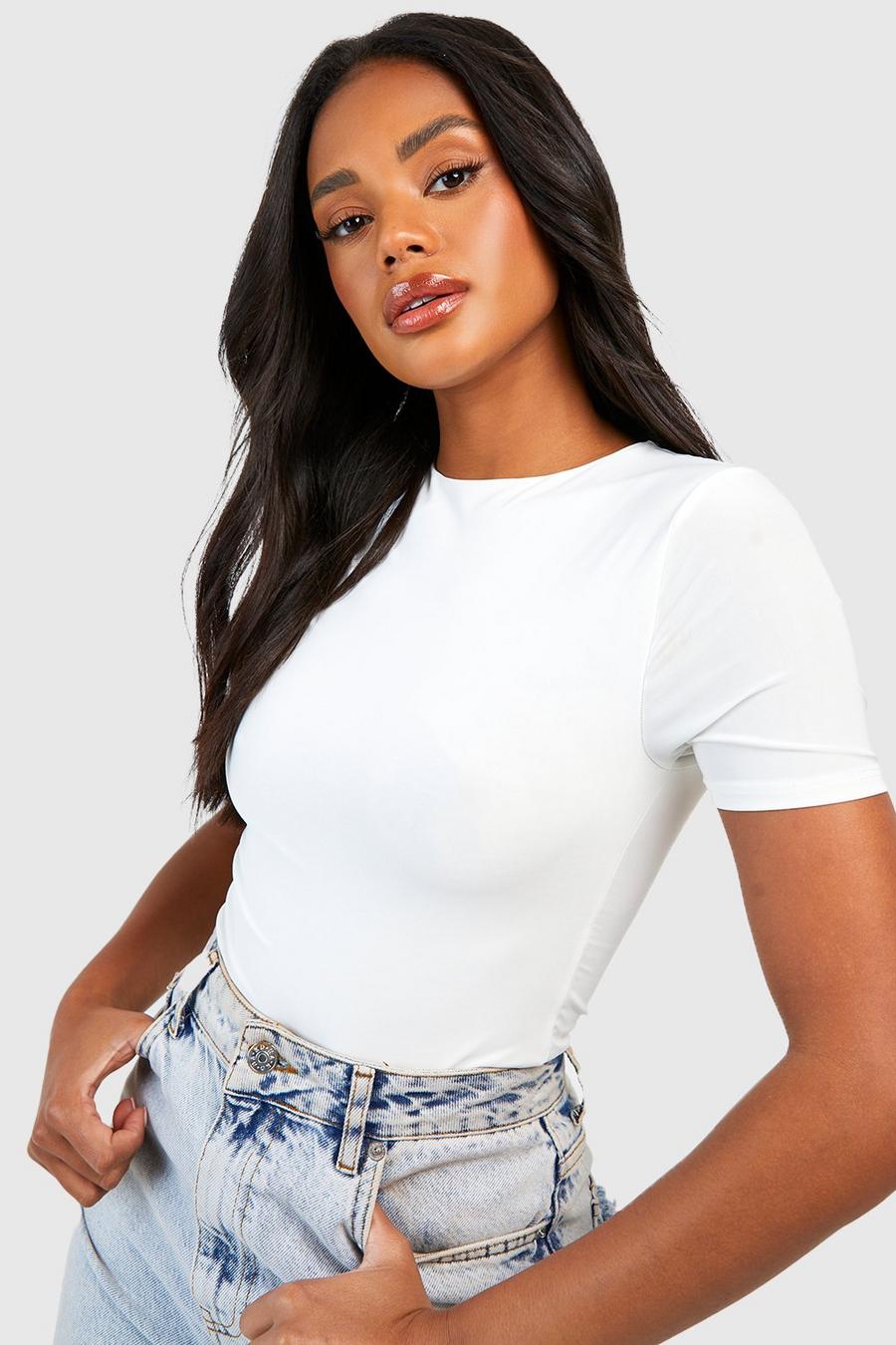 White Double Layer Slinky Fitted Tshirt 