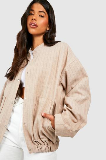 Tall Pinstripe Oversized Bomber Jacket camel