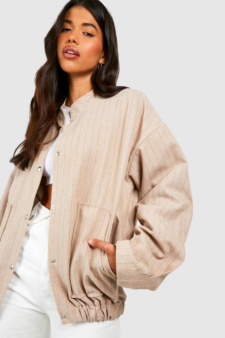 Giacca Bomber Tall oversize a righe verticali, Camel image number 1