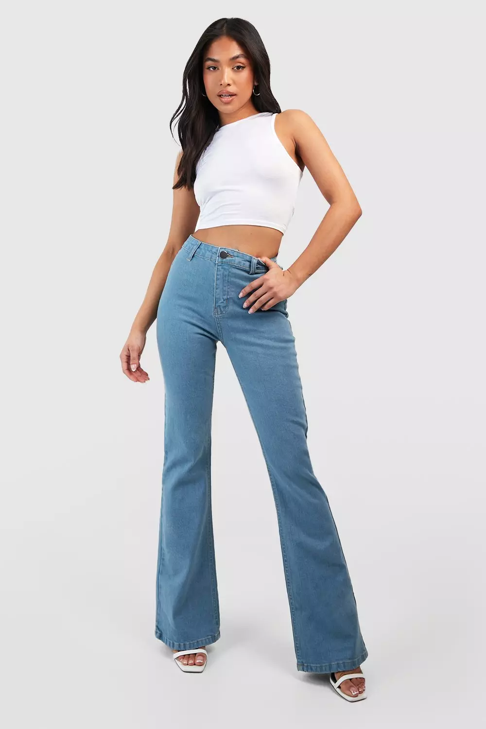 Light wash Petite Butt Shaper High Rise Skinny Flared Jeans صورة بديلة