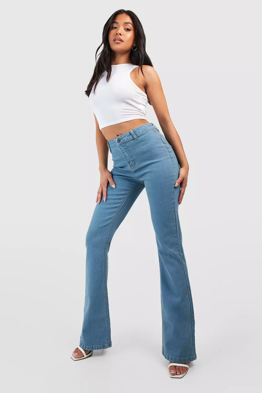 Light wash Petite Butt Shaper High Rise Skinny Flared Jeans صورة بديلة