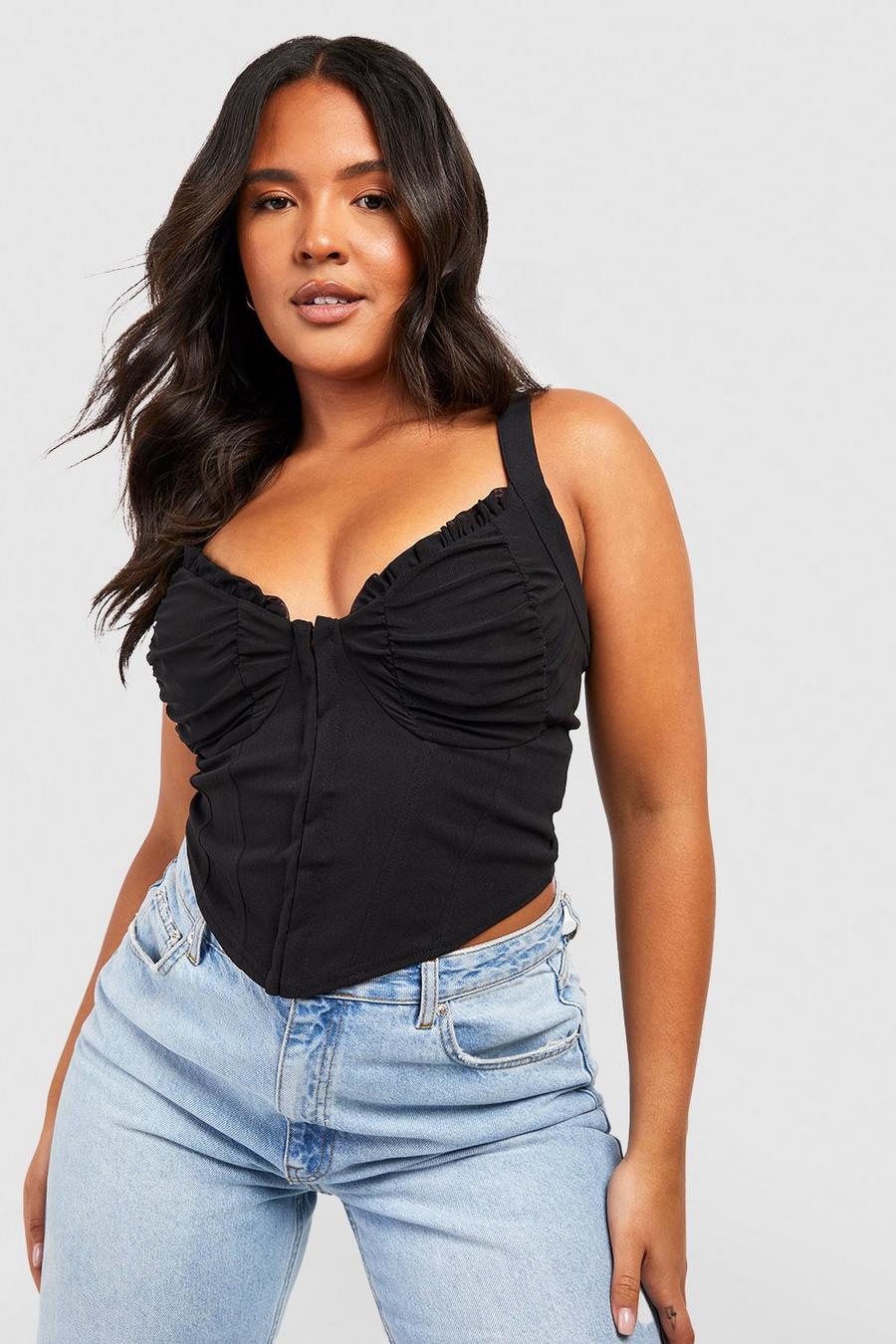 Black Plus Hook And Eye Ruched Cup Corset Top