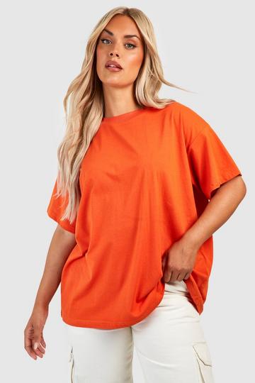 Orange Plus Oversized Crew Neck Basic Cotton T-shirt