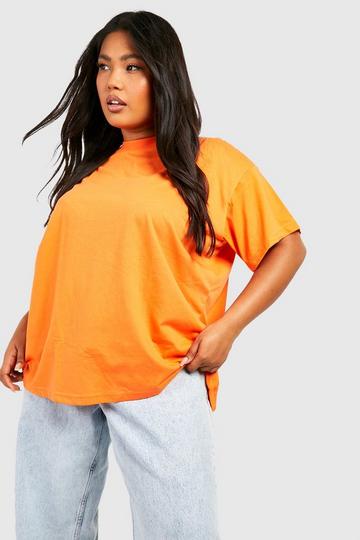 Orange Plus Brights Oversized Crew Neck Basic Cotton T-shirt