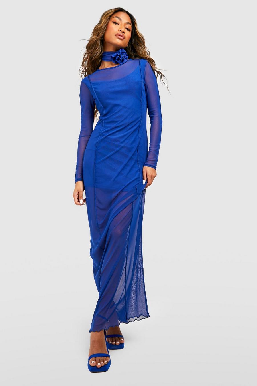 Cobalt blue Mesh Seam Detail 2 In 1 Maxi Dress