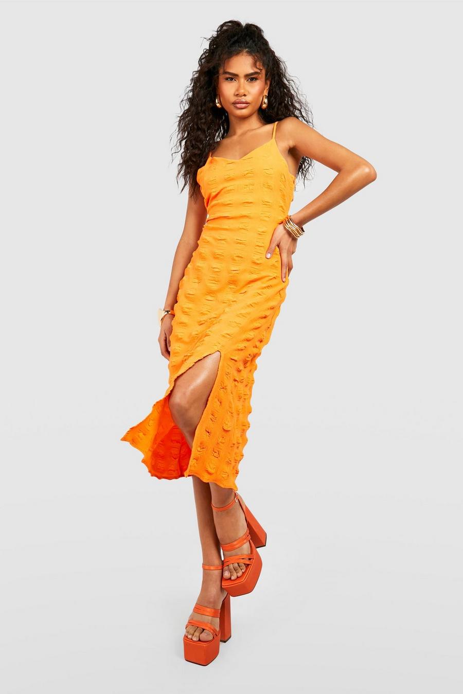 Orange Textured Slip Dress