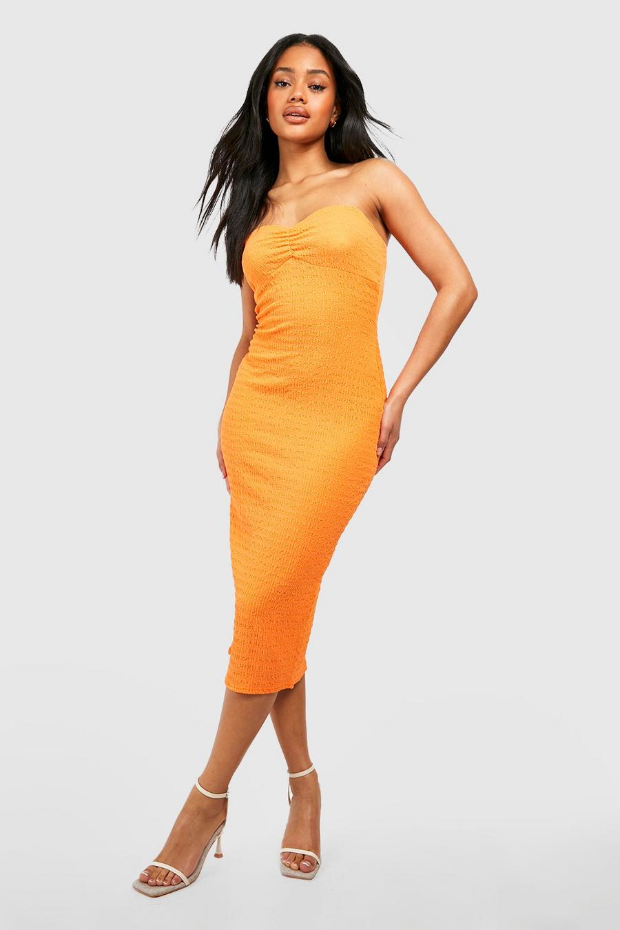 Orange Textured Twist Detail Midi Dress image number 1