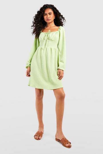 Textured Tie Bust Skater Dress lime