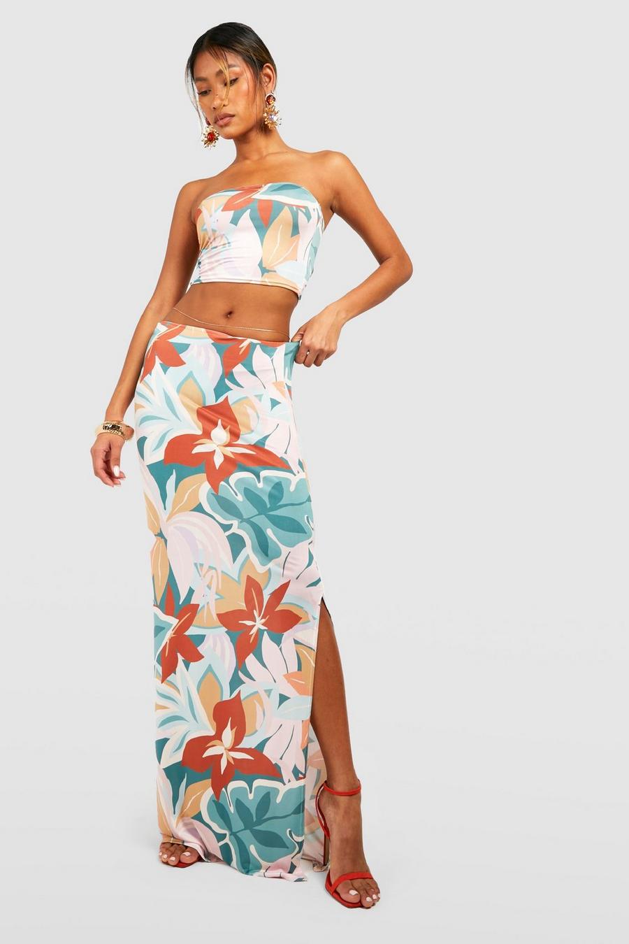 White Abstracte Strakke Maxi Slip Rok