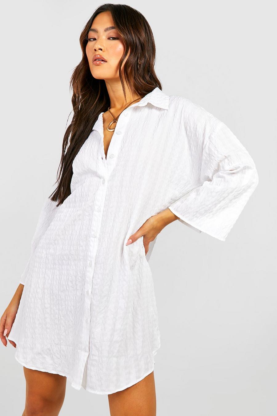 Strukturiertes Oversize Hemd-Kleid, Ivory image number 1