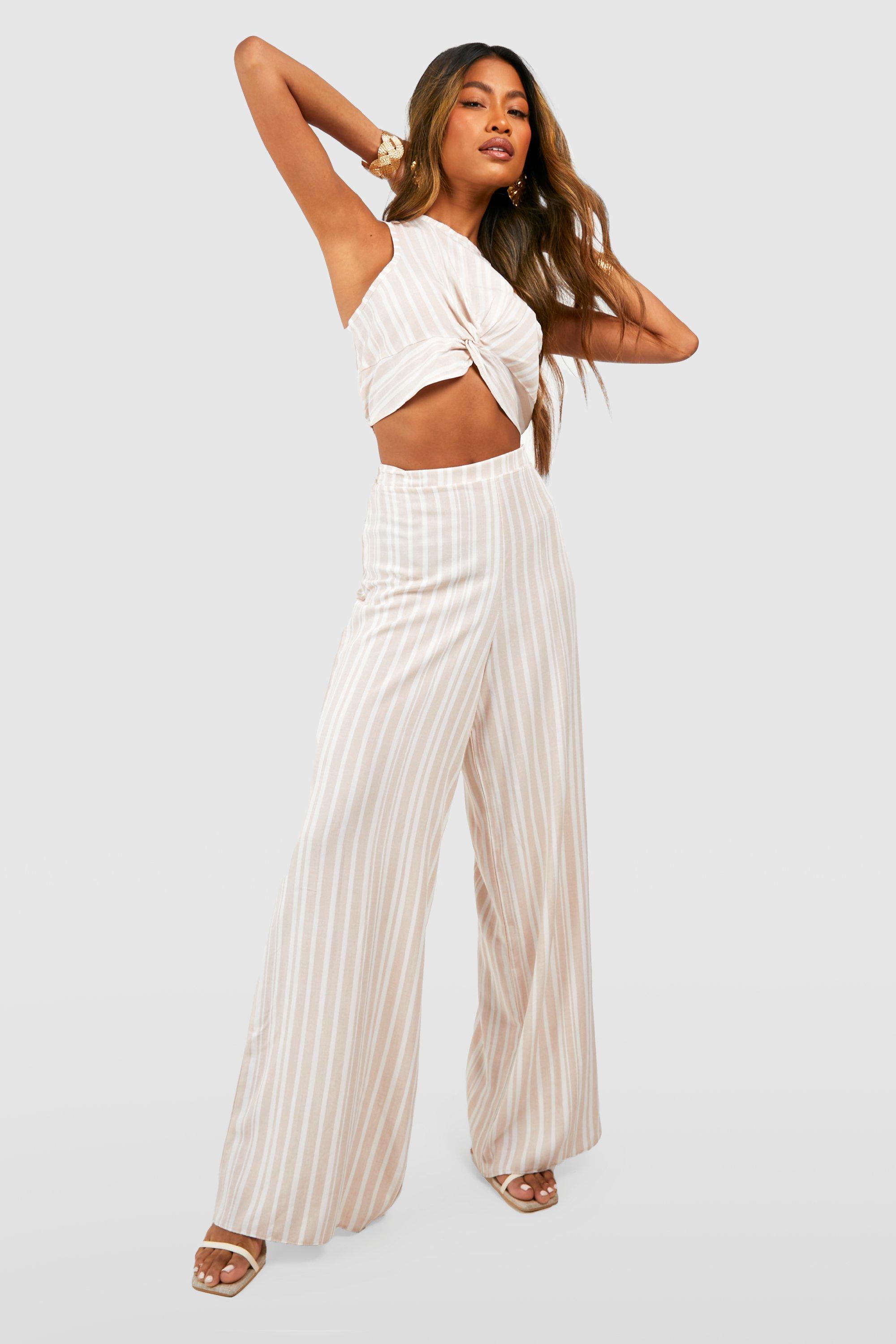 Textured Stripe Wide Leg Pants | boohoo USA