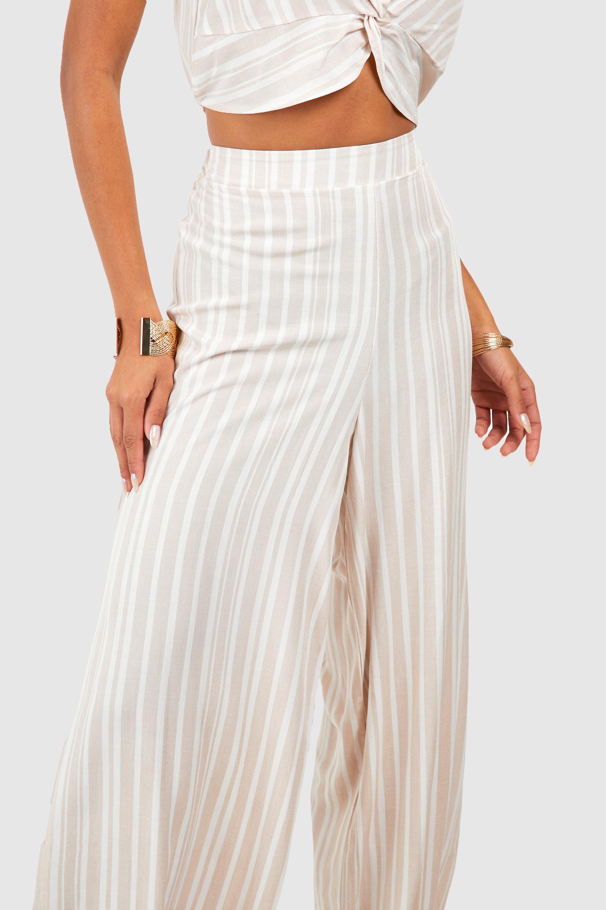 Textured Stripe Wide Leg Pants | boohoo USA