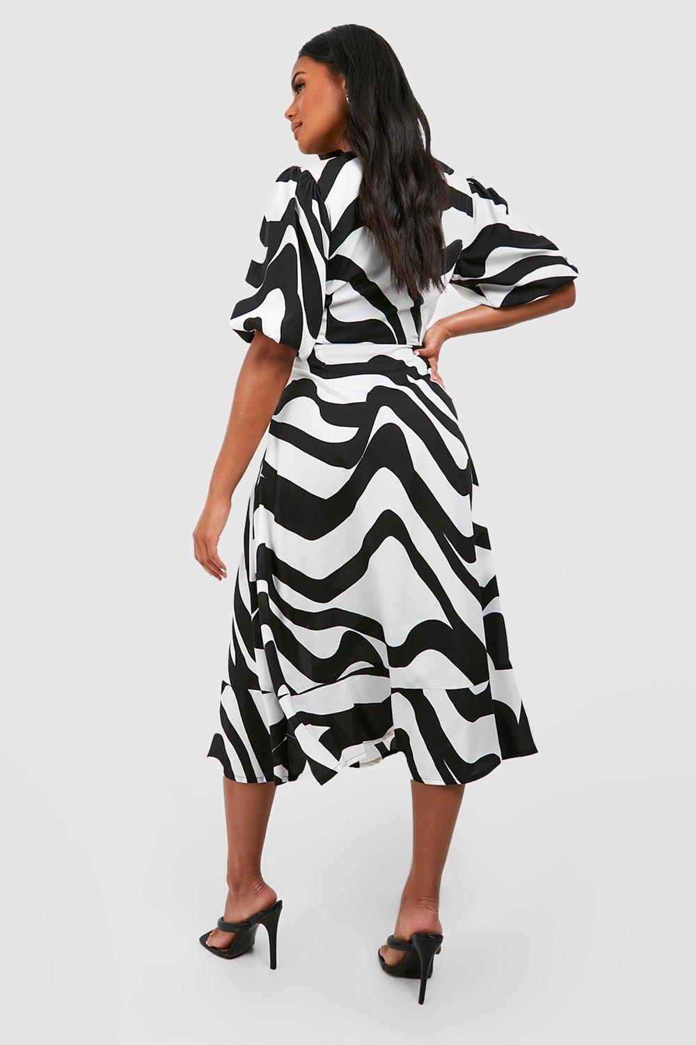 Puff Sleeve Printed Midi Dress